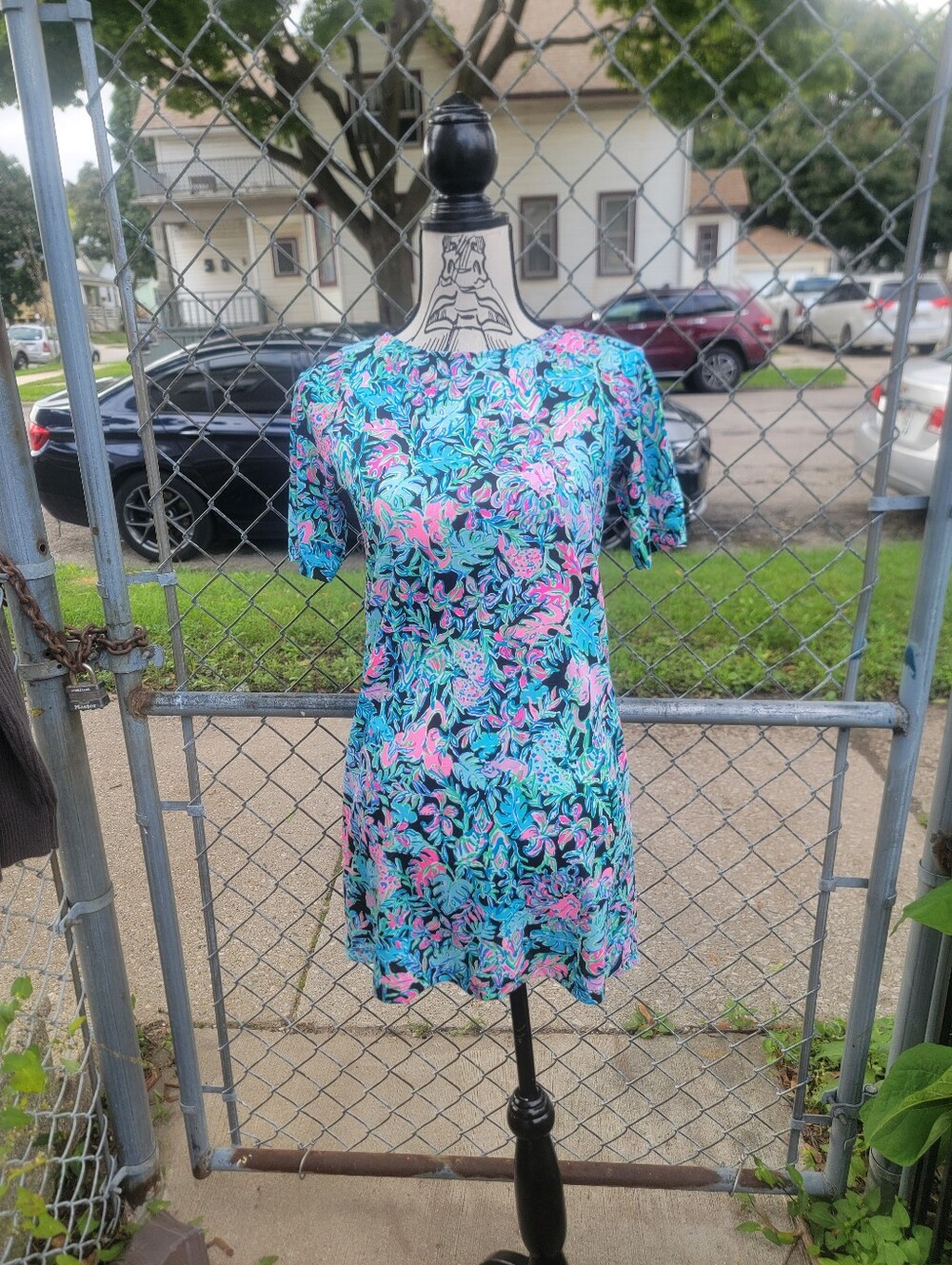 NWT Lilly Pulitzer XL Blue Pink Green Tropical Floral Shift Dress